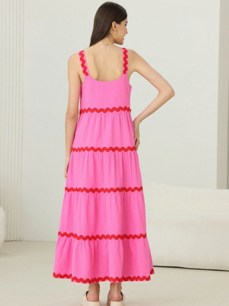 Lenny Ric Rac Dress - Lollipop Pink and Red