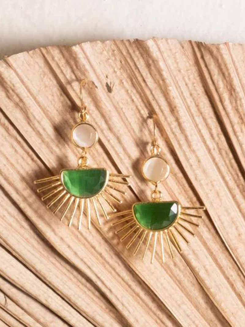 Sunray Drop Earrings - Green
