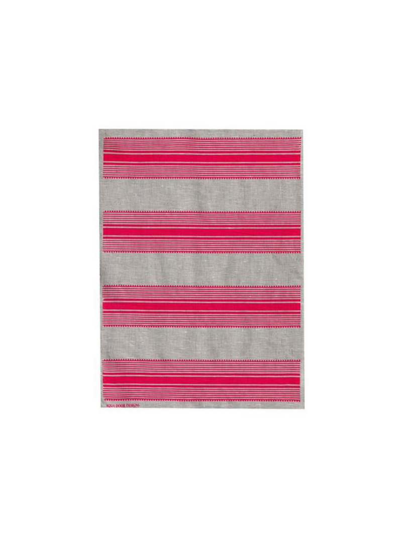 Neon Pink Grosgrain Stripe Linen Tea Towel