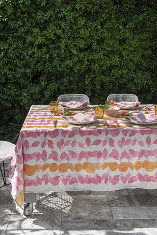 Pink & Orange Citrus Linen Tablecloth