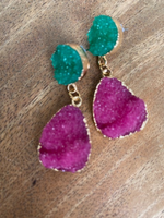 St Tropez Earrings - Emerald and Pink