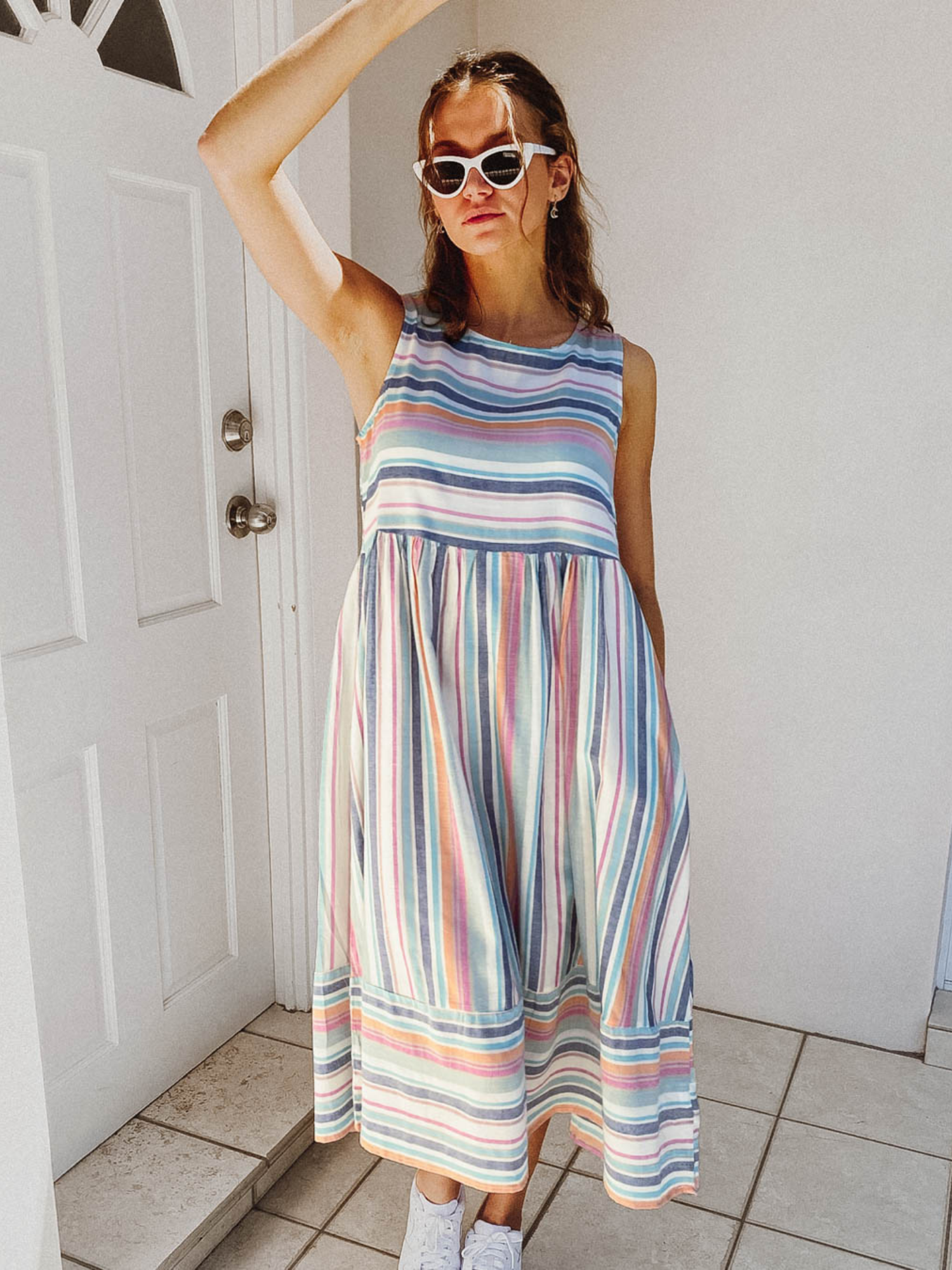 Rainbow stripe sales midi dress