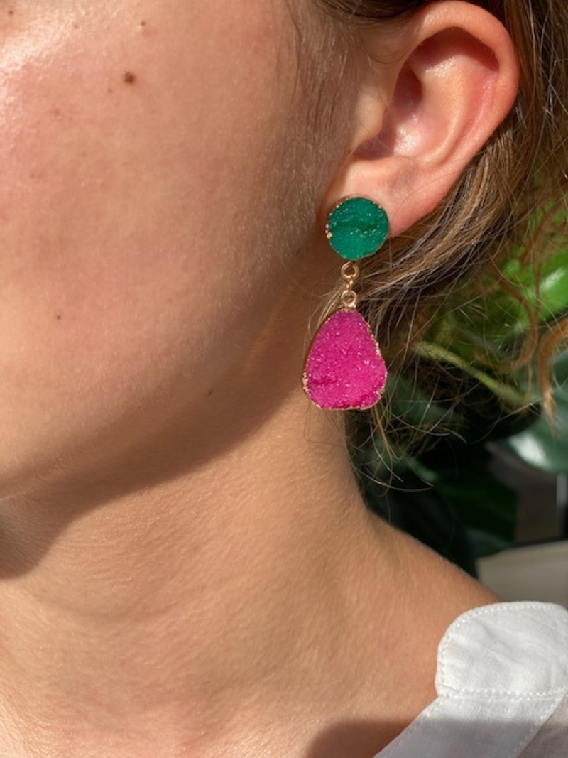 St Tropez Earrings - Emerald and Pink