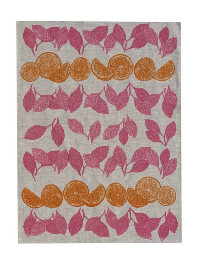 Pink & Orange Linen Tea Towel